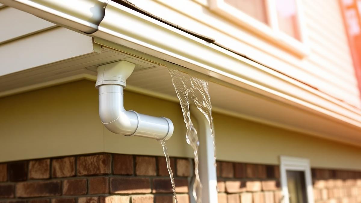 Downspout directing rainwater away from a house foundation