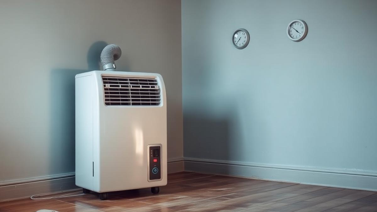 Dehumidifier drying a room after water damage